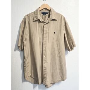 Polo Ralph Lauren Shirt Mens XL Button Down Collar Short Sleeve Khaki Tan Blake